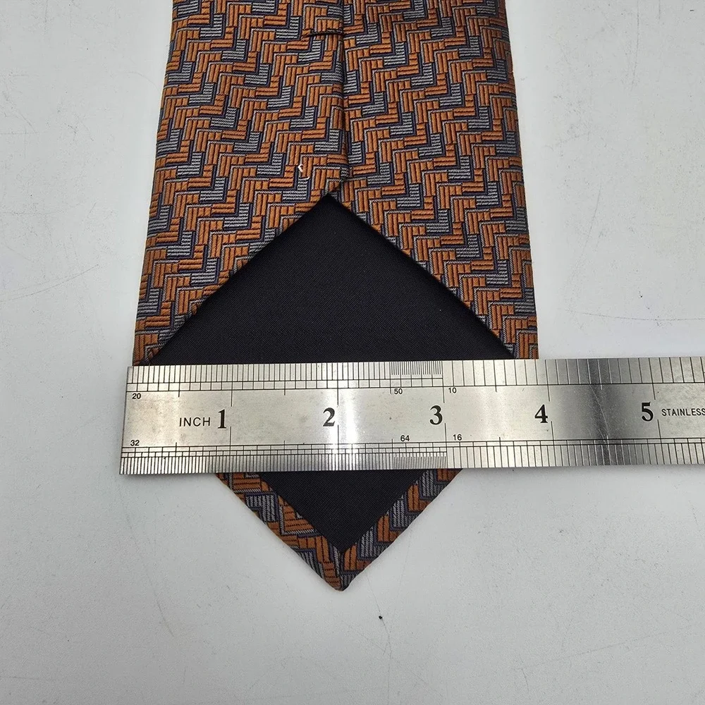Mens J Hane Barnes Orange Gray‎ Geometric 100% Silk Tie Made in Japan